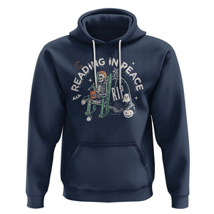 Reading Skeleton Hoodie RIP Reading In Peace Book Lover Spooky Vibe TS02 Navy Printyourwear