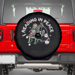 Reading Skeleton Spare Tire Cover RIP Reading In Peace Book Lover Spooky Vibe TS02 Black Print Your Wear