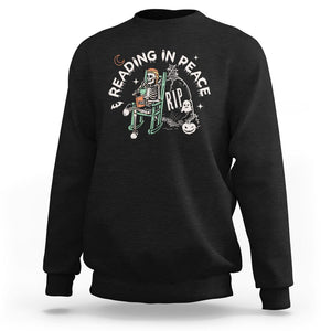 Reading Skeleton Sweatshirt RIP Reading In Peace Book Lover Spooky Vibe TS02 Black Printyourwear