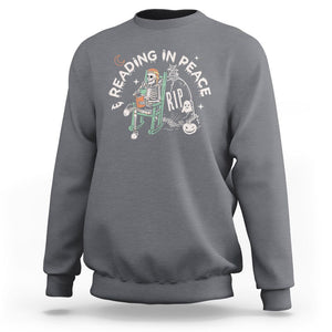 Reading Skeleton Sweatshirt RIP Reading In Peace Book Lover Spooky Vibe TS02 Charcoal Printyourwear