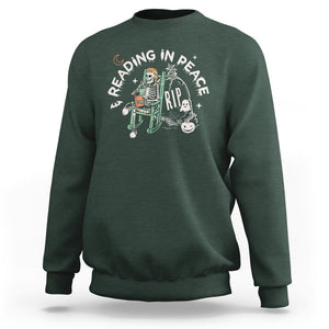 Reading Skeleton Sweatshirt RIP Reading In Peace Book Lover Spooky Vibe TS02 Dark Forest Green Printyourwear