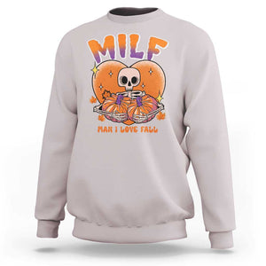 Fall Vibes Sweatshirt MILF Man I Love Fall Funny Spooky Skeleton Pumpkin Halloween TS02 Ice Gray Print Your Wear