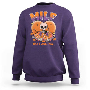 Fall Vibes Sweatshirt MILF Man I Love Fall Funny Spooky Skeleton Pumpkin Halloween TS02 Purple Print Your Wear