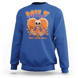 Fall Vibes Sweatshirt MILF Man I Love Fall Funny Spooky Skeleton Pumpkin Halloween TS02 Royal Blue Print Your Wear