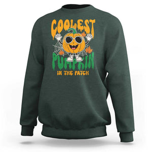 Fall Pumpkin Sweatshirt Coolest Pumpkin In The Patch Autumn Halloween Spooky Season TS02 Dark Forest Green Print Your Wear