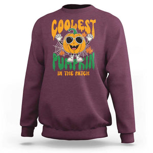 Fall Pumpkin Sweatshirt Coolest Pumpkin In The Patch Autumn Halloween Spooky Season TS02 Maroon Print Your Wear