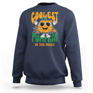 Fall Pumpkin Sweatshirt Coolest Pumpkin In The Patch Autumn Halloween Spooky Season TS02 Navy Print Your Wear