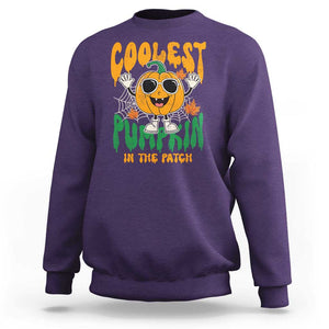 Fall Pumpkin Sweatshirt Coolest Pumpkin In The Patch Autumn Halloween Spooky Season TS02 Purple Print Your Wear