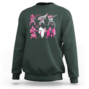 Halloween Breast Cancer Sweatshirt Dabbing Skeleton Zombie Pink Ribbon TS02 Dark Forest Green Print Your Wear