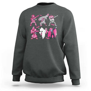 Halloween Breast Cancer Sweatshirt Dabbing Skeleton Zombie Pink Ribbon TS02 Dark Heather Print Your Wear