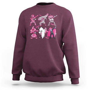 Halloween Breast Cancer Sweatshirt Dabbing Skeleton Zombie Pink Ribbon TS02 Maroon Print Your Wear