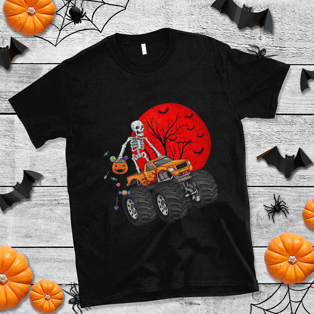 Halloween Skeleton T Shirt Skeleton Riding Monster Truck Candy Funny Scary Pumpkin TS02 Black Print Your Wear