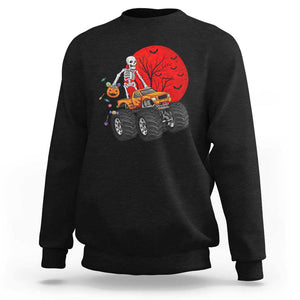 Halloween Skeleton Sweatshirt Skeleton Riding Monster Truck Candy Funny Scary Pumpkin TS02 Black Print Your Wear