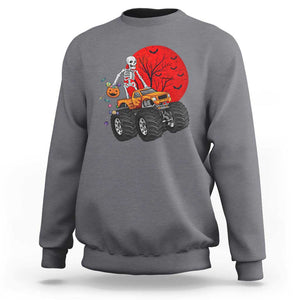 Halloween Skeleton Sweatshirt Skeleton Riding Monster Truck Candy Funny Scary Pumpkin TS02 Charcoal Print Your Wear