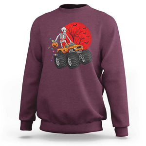 Halloween Skeleton Sweatshirt Skeleton Riding Monster Truck Candy Funny Scary Pumpkin TS02 Maroon Print Your Wear