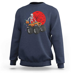 Halloween Skeleton Sweatshirt Skeleton Riding Monster Truck Candy Funny Scary Pumpkin TS02 Navy Print Your Wear