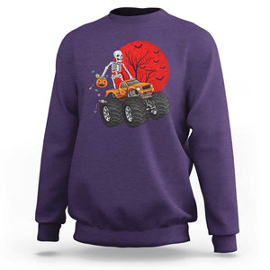 Halloween Skeleton Sweatshirt Skeleton Riding Monster Truck Candy Funny Scary Pumpkin TS02 Purple Print Your Wear