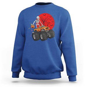 Halloween Skeleton Sweatshirt Skeleton Riding Monster Truck Candy Funny Scary Pumpkin TS02 Royal Blue Print Your Wear