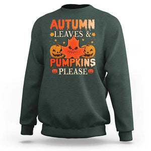 Fall Vibes Sweatshirt Autumn Leaves And Pumpkin Please Scary Pumpkin Halloween TS02 Dark Forest Green Print Your Wear