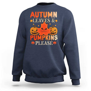 Fall Vibes Sweatshirt Autumn Leaves And Pumpkin Please Scary Pumpkin Halloween TS02 Navy Print Your Wear