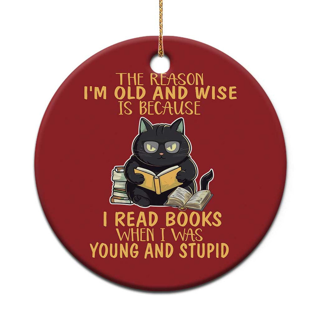 Black Cat Reading Christmas Ornament I'm Old And Wise Because I Read Books When I Was Young And Stupid Funny Reading Lover TS02 Print Your Wear