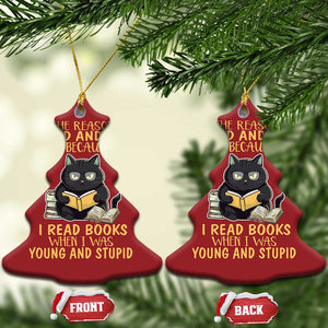 Black Cat Reading Christmas Ornament I'm Old And Wise Because I Read Books When I Was Young And Stupid Funny Reading Lover TS02 Christmas Tree Red Print Your Wear