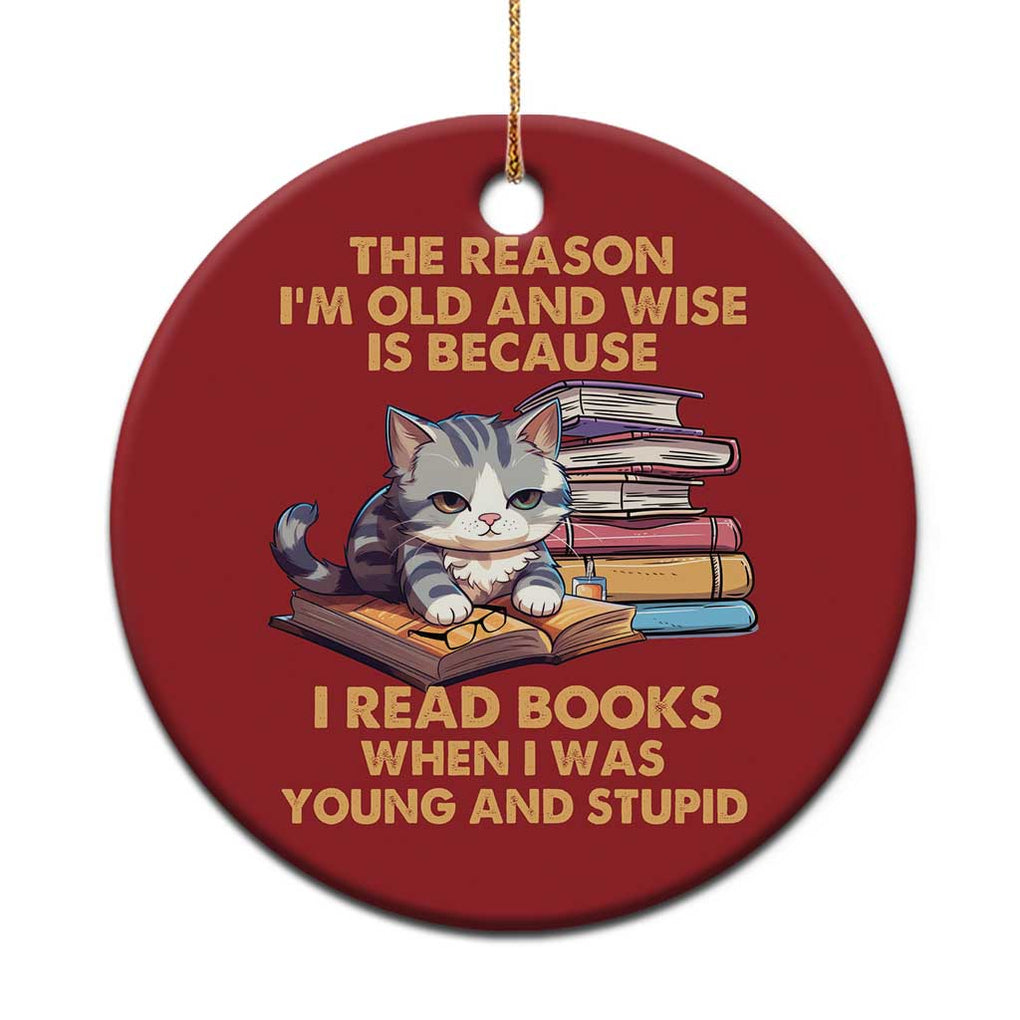 Cat Reading Christmas Ornament I'm Old And Wise Because I Read Books When I Was Young And Stupid Funny Reading Lover TS02 Print Your Wear