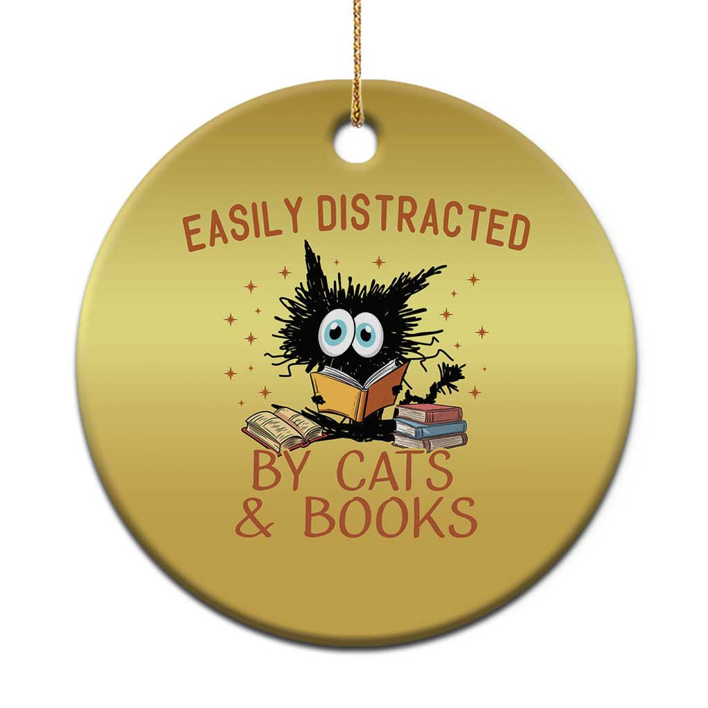 Cat and Book Lover Christmas Ornament Easily Distracted By Cats And Books Funny Black Cat Meme TS02 Print Your Wear