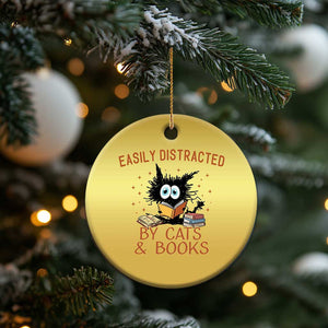 Cat and Book Lover Christmas Ornament Easily Distracted By Cats And Books Funny Black Cat Meme TS02 Print Your Wear