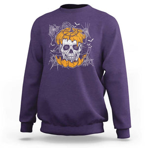 Halloween Skull Sweatshirt Spooky Skull In Pumpkin Halloween Costume TS02 Purple Print Your Wear