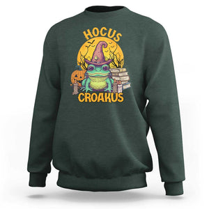 Funny Halloween Frog Sweatshirt Hocus Croakus Cute Witch Hat Costume TS02 Dark Forest Green Print Your Wear