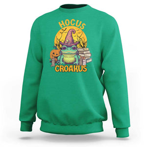 Funny Halloween Frog Sweatshirt Hocus Croakus Cute Witch Hat Costume TS02 Irish Green Print Your Wear