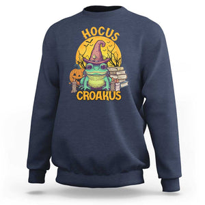 Funny Halloween Frog Sweatshirt Hocus Croakus Cute Witch Hat Costume TS02 Navy Print Your Wear