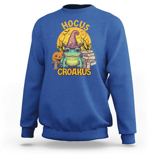 Funny Halloween Frog Sweatshirt Hocus Croakus Cute Witch Hat Costume TS02 Royal Blue Print Your Wear