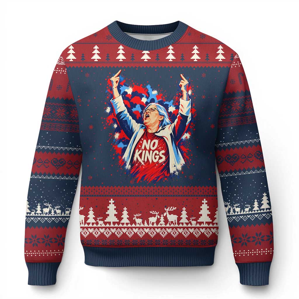 Funny Rebellious Aunt Sue Middle Finger Patriotic Splatter Graphic Ugly Christmas Sweater