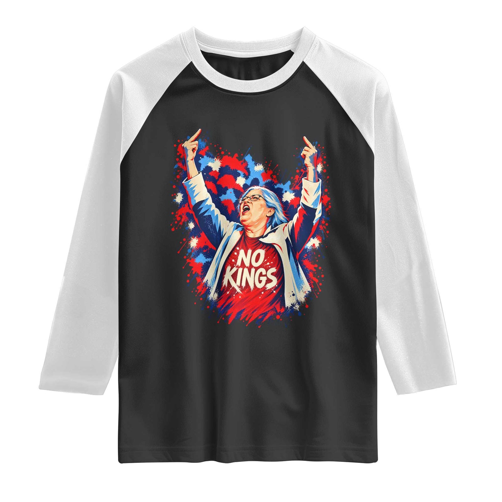 Funny Rebellious Aunt Sue Middle Finger Patriotic Splatter Graphic Raglan Shirt