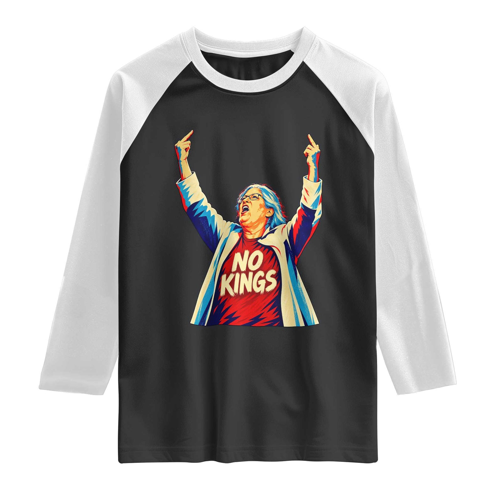 Funny Rebellious Aunt Sue Middle Finger Pop Art Patriotic Graphic Raglan Shirt