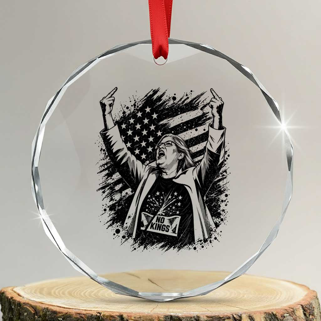 Funny Rebellious Aunt Sue Middle Finger Grunge American Flag Graphic Crystal Glass Ornament