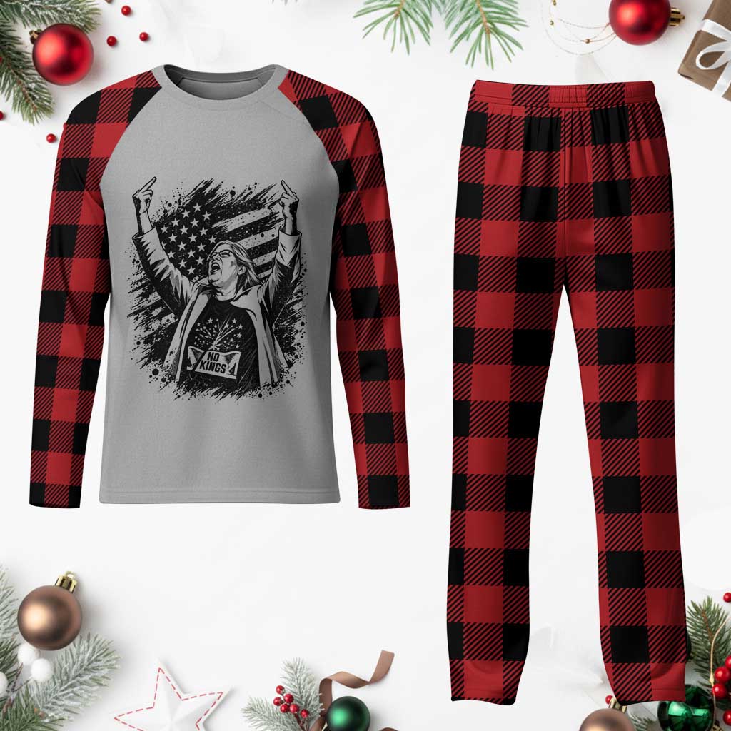 Funny Rebellious Aunt Sue Middle Finger Grunge American Flag Graphic Plaid Pajama Set