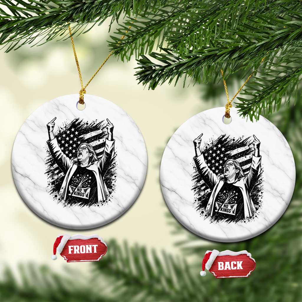 Funny Rebellious Aunt Sue Middle Finger Grunge American Flag Graphic Ceramic Ornament