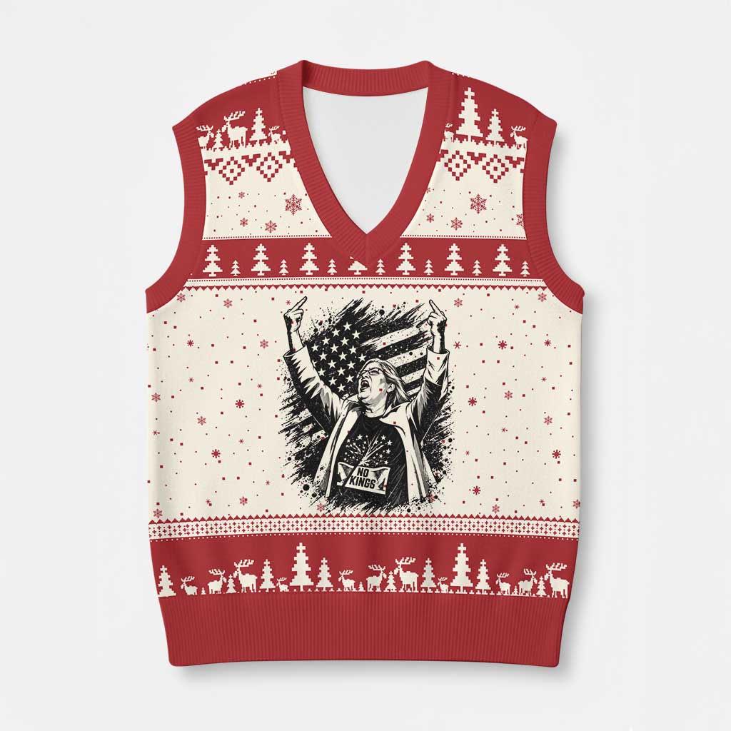 Funny Rebellious Aunt Sue Middle Finger Grunge American Flag Graphic V-Neck Knit Sweater Vest