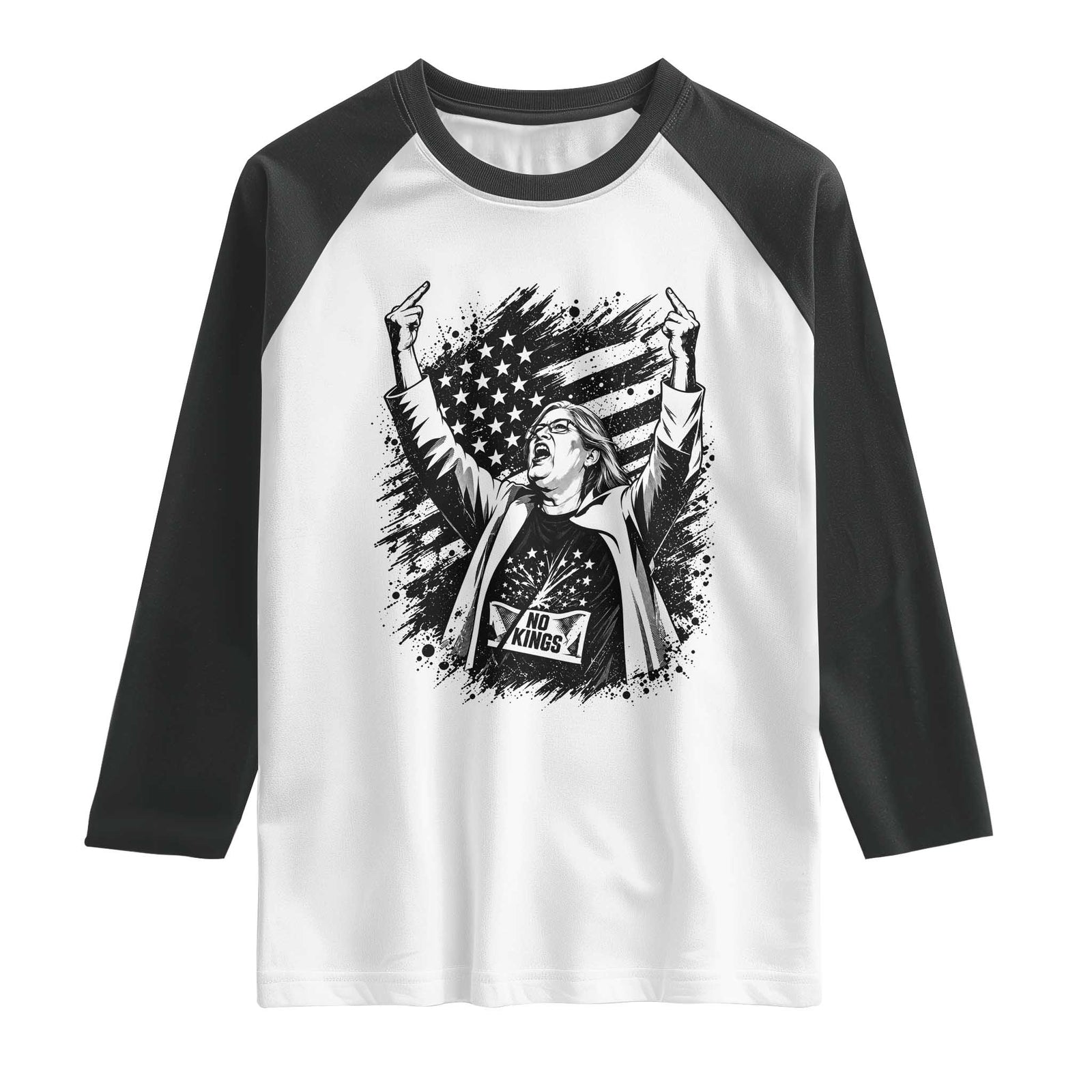 Funny Rebellious Aunt Sue Middle Finger Grunge American Flag Graphic Raglan Shirt