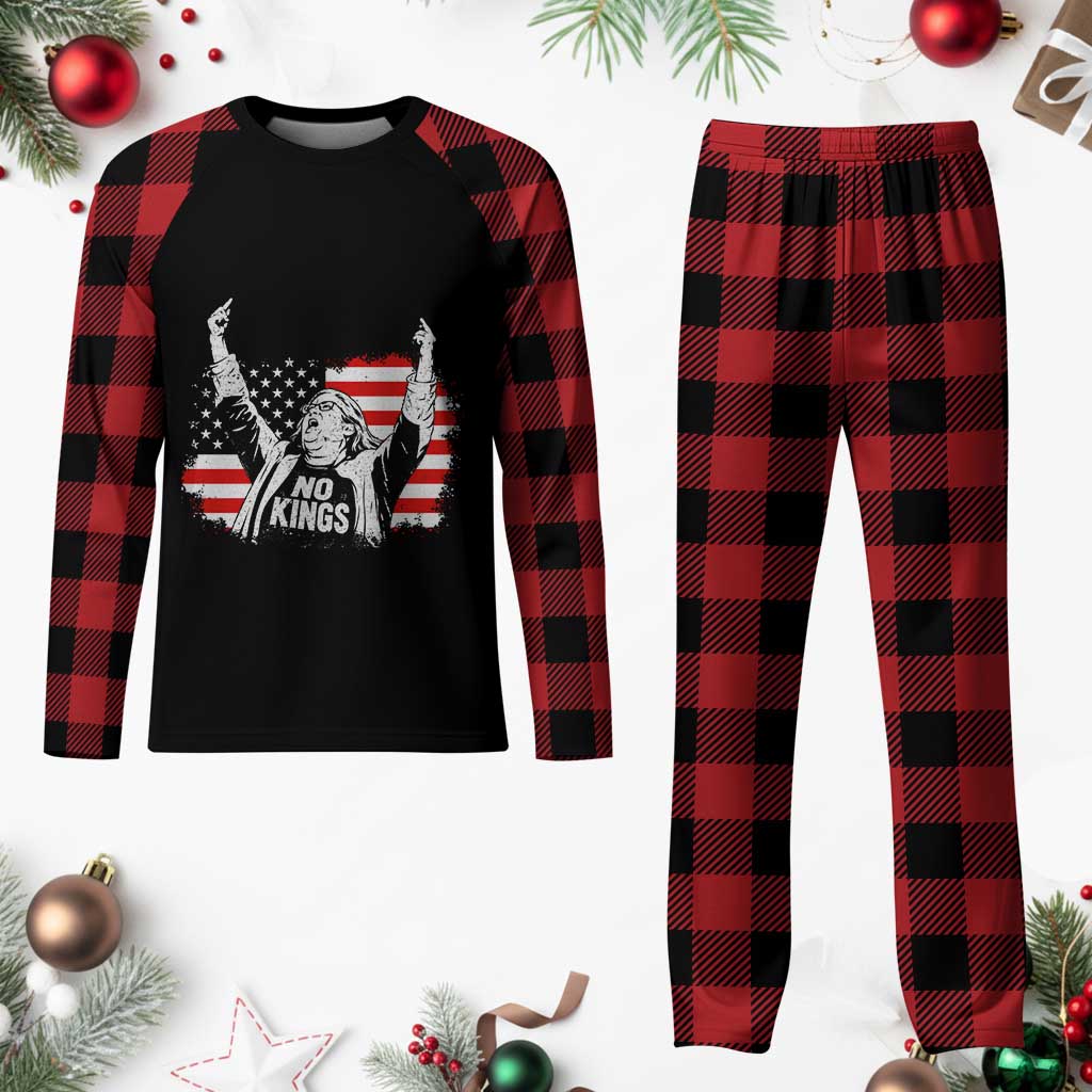 Funny Rebellious Aunt Sue Middle Finger Distressed USA Flag Graphic Plaid Pajama Set