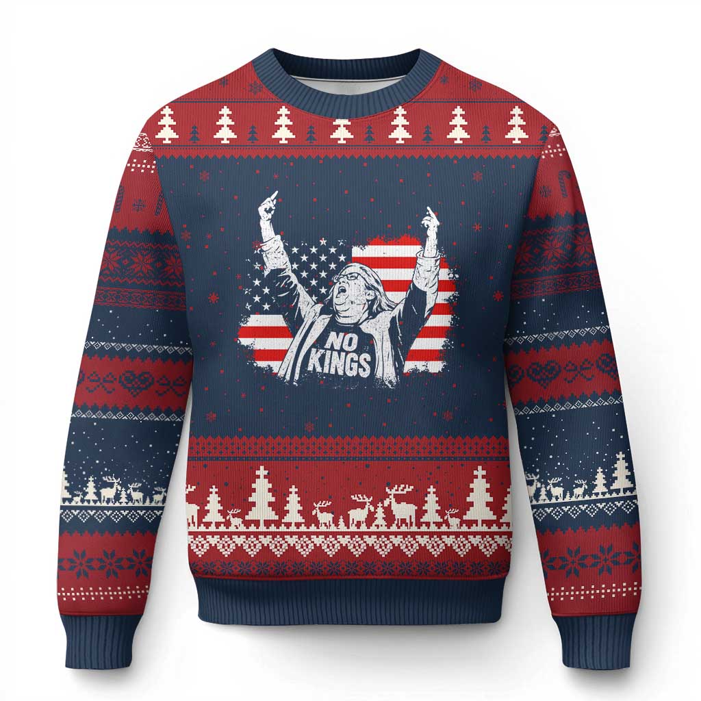 Funny Rebellious Aunt Sue Middle Finger Distressed USA Flag Graphic Ugly Christmas Sweater