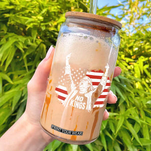Funny Rebellious Aunt Sue Middle Finger Distressed USA Flag Graphic Glass Can