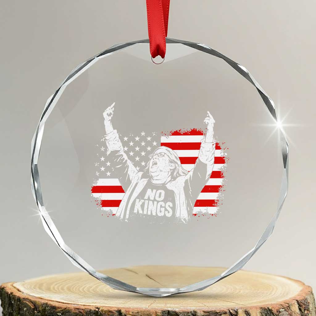 Funny Rebellious Aunt Sue Middle Finger Distressed USA Flag Graphic Crystal Glass Ornament