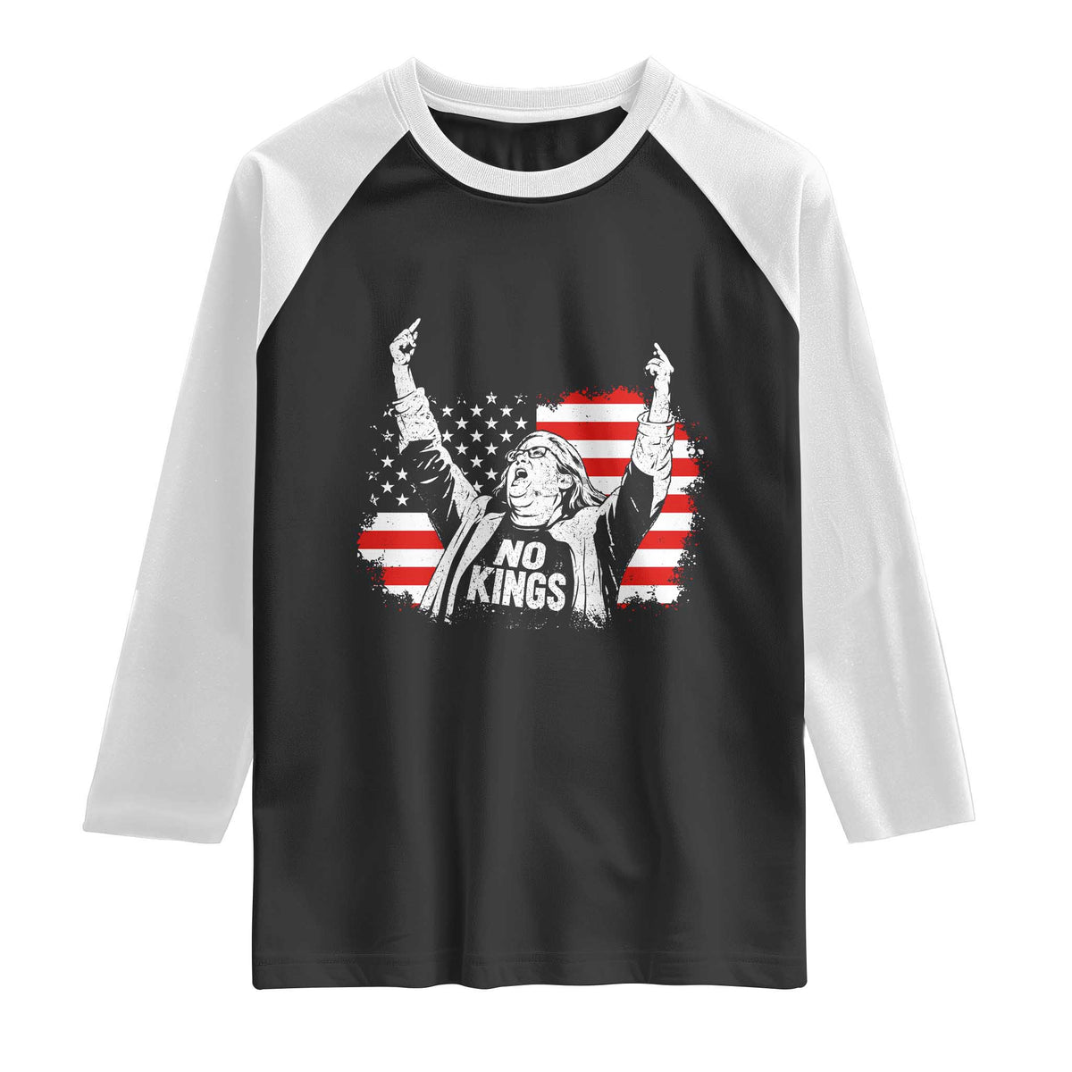 Funny Rebellious Aunt Sue Middle Finger Distressed USA Flag Graphic Raglan Shirt