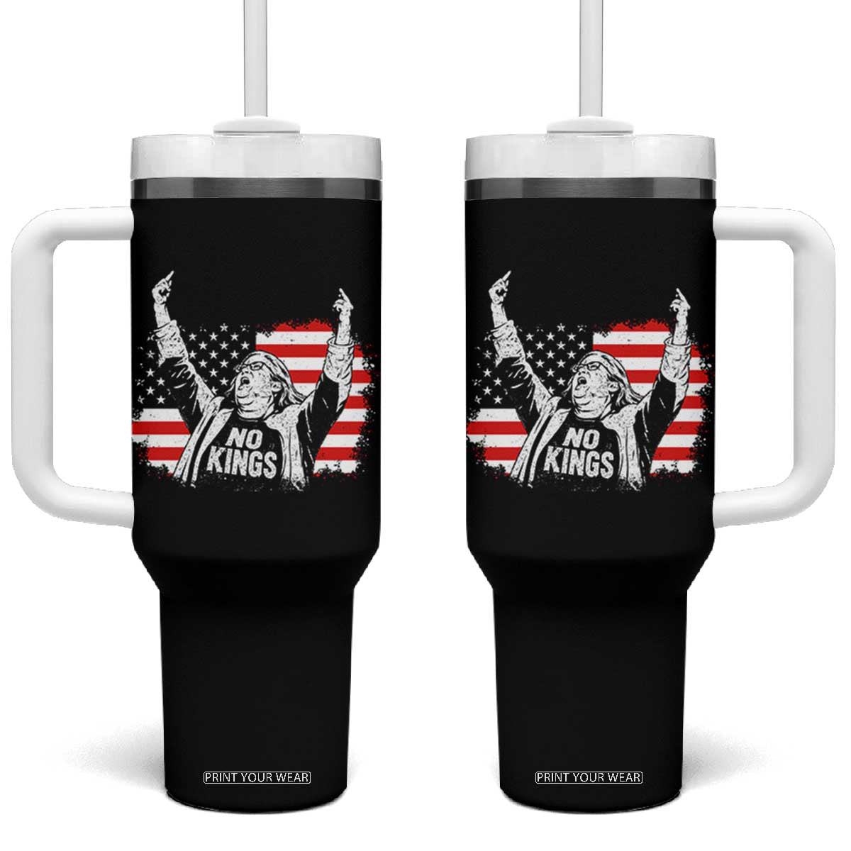 Funny Rebellious Aunt Sue Middle Finger Distressed USA Flag Graphic Tumbler With Handle