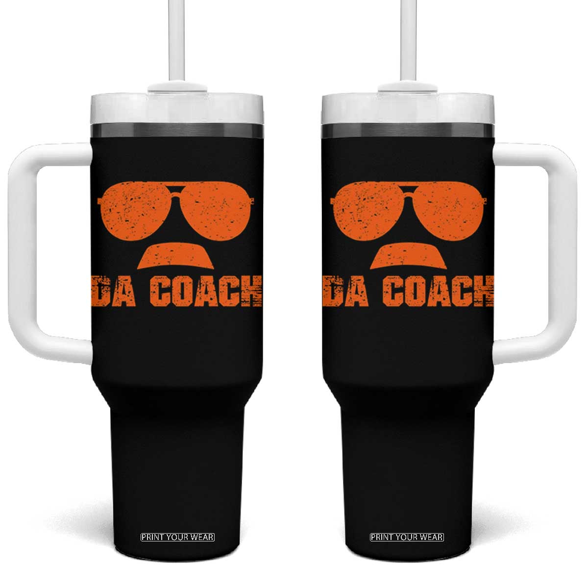 Da Coach Orange Sunglasses and Mustache Graphic Tumbler With Handle