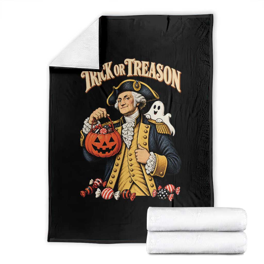 Trick Or Treason Funny George Washington Halloween Throw Blanket Pumpkin Spooky Graphic